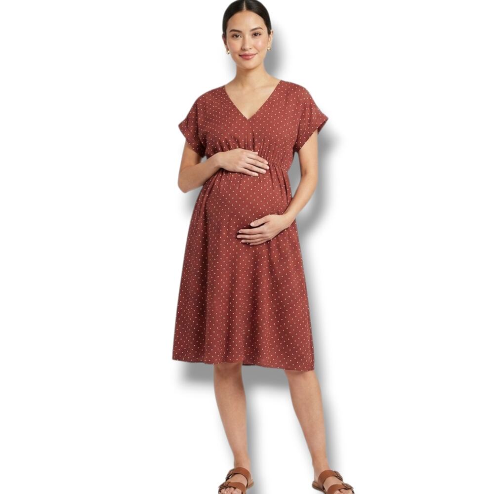 Isabel By Ingrid & Isabel Maternity Women's Rust Polka Dot V-Neck Dress - Picture 7 of 7